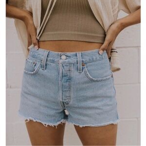 Levi's Blue Jean Shorts High-Waisted Frayed Hem